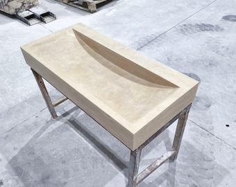 Handcarved Travertine Bathroom Sink, Wall Mounted Vessel Sink