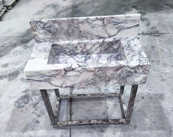 Calacatta Lilac Marble Sink, Wall Mounted Bathroom Basin (35x16x8)