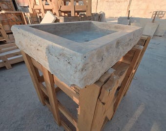 Handcrafted Silver Travertine Sink, Rustic Bathroom Washbasin (22x16x4)