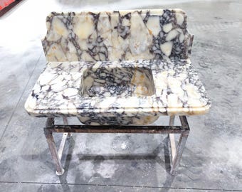 Calacatta Viola Marble Bathroom Sink, Handcarved Natural Stone