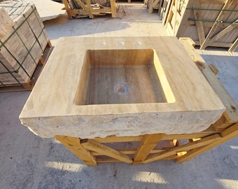 Handcrafted Travertine Stone Sink, Natural Bathroom Vessel