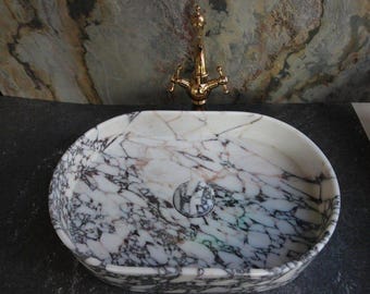 Handcrafted Calacatta Viola Marble Sink: Custom Bathroom Vessel Sink