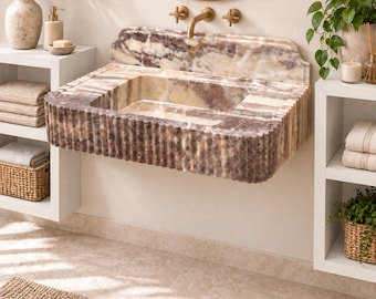 Handcrafted Natural Marble Bathroom Sink, Carved Stone Washbasin, Luxury Vanity Basin, Unique Bathroom Decor