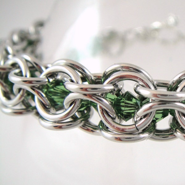 Swarovski Bracelet Chainmail  Ernite Green Crystals