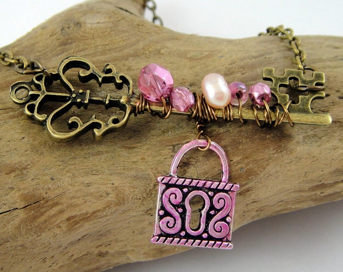 Wire Wrapped Brass Key Necklace Etsy