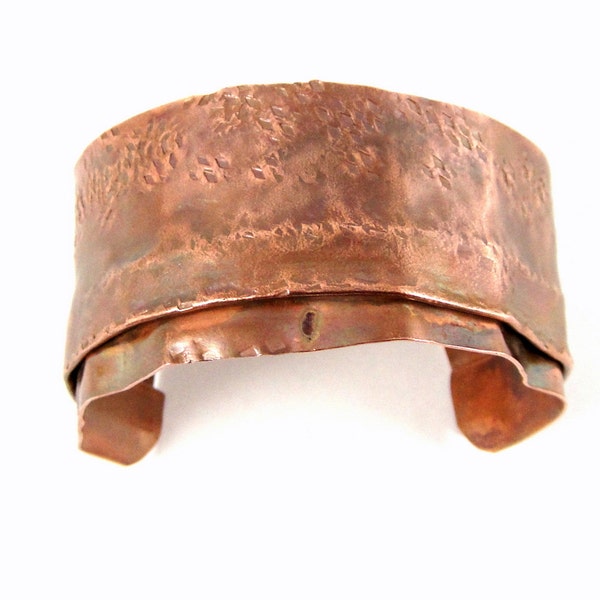 Fold Formed Copper Cuff, Metalwork Bracelet, Torch Painted Unisex Cuff, Wide Cuff, Copper Jewelry, Foldformed