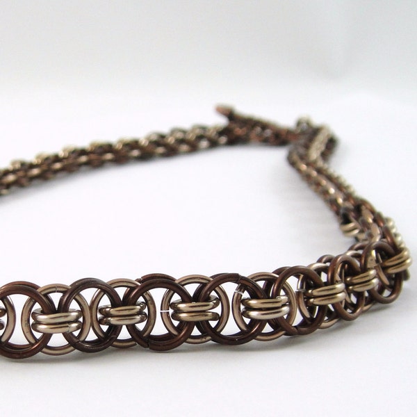 Chainmail Necklace Helm Parallel Weave Bronze Champagne