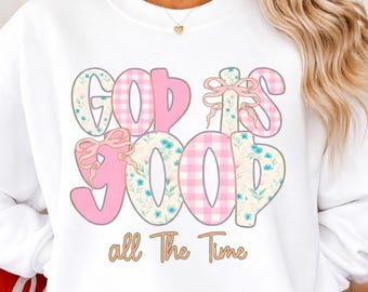 信仰に基づいた花柄の「神は善」PNG – キリスト教Tシャツデザイン（デジタルダウンロード）