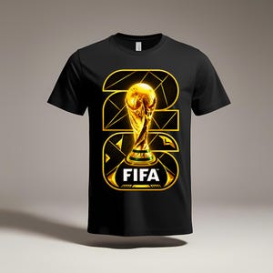 以下が含まれることがあります： FIFAワールドカップトロフィーのゴールドグラフィックが特徴の黒いTシャツ。デザインには、ゴールドの幾何学的なアウトラインで23の数字が含まれており、下部にはFIFAのロゴがあります。シャツはクラシックなクルーネックです。