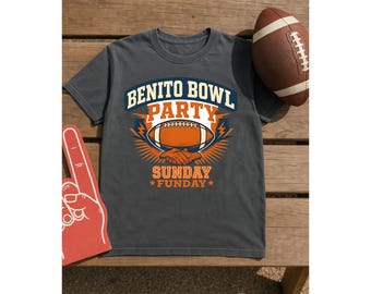 Football Bowl-feestshirt, Sunday Funday Game Day-T-shirt, achterklepfeesttop, Benito Bowl-voetbalshirt, grappig sportfanshirt
