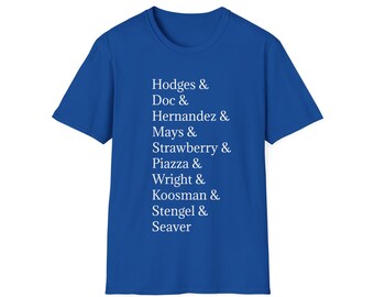 New York Mets Retired Numbers Name T-Shirt, Custom Softstyle Tee Baseball Tom Seaver Darryl Strawberry Doc Gooden