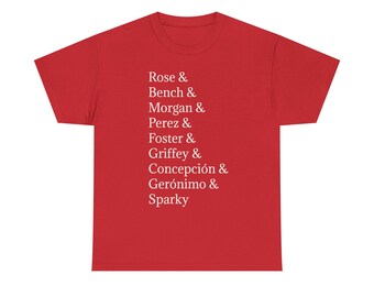 Cincinnati Reds Big Red Machine Roll Call T-Shirt Baseball Sparky Anderson Pete Rose Johnny Bench Joe Morgan Tony Perez Alternate