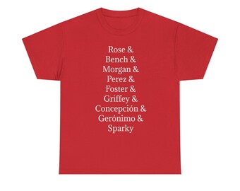 Cincinnati Reds Big Red Machine Roll Call T-Shirt Baseball Sparky Anderson Pete Rose Johnny Bench Joe Morgan Tony Perez Ken Griffey