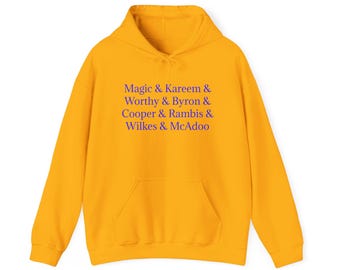 Los Angeles Lakers 1985 NBA Champions Roll Call Magic Johnson Kareem Abdul-Jabbar James Worthy Hoodie Sweatshirt