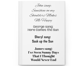 Sunny Song Lyrics Hardcover Journal, Inspirational Notebook, Gift for Music Lovers, Daily Journal, Songwriting Diary