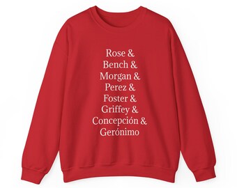 Cincinnati Reds Big Red Machine Roll Call Sweatshirt Baseball Pete Rose Johnny Bench Joe Morgan Tony Perez Ken Griffey