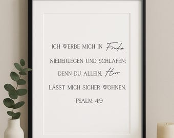 Christian poster digital - Psalm 4:9 Bible verse wall art for download / Minimalist Bible quote poster / Christian gift
