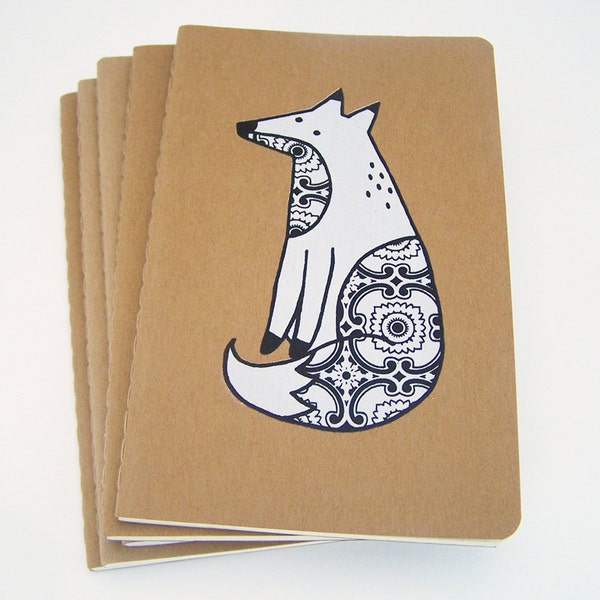 Fox mignon Kraft cahier - Journal de Moleskine Notebook - sérigraphiés main - A6