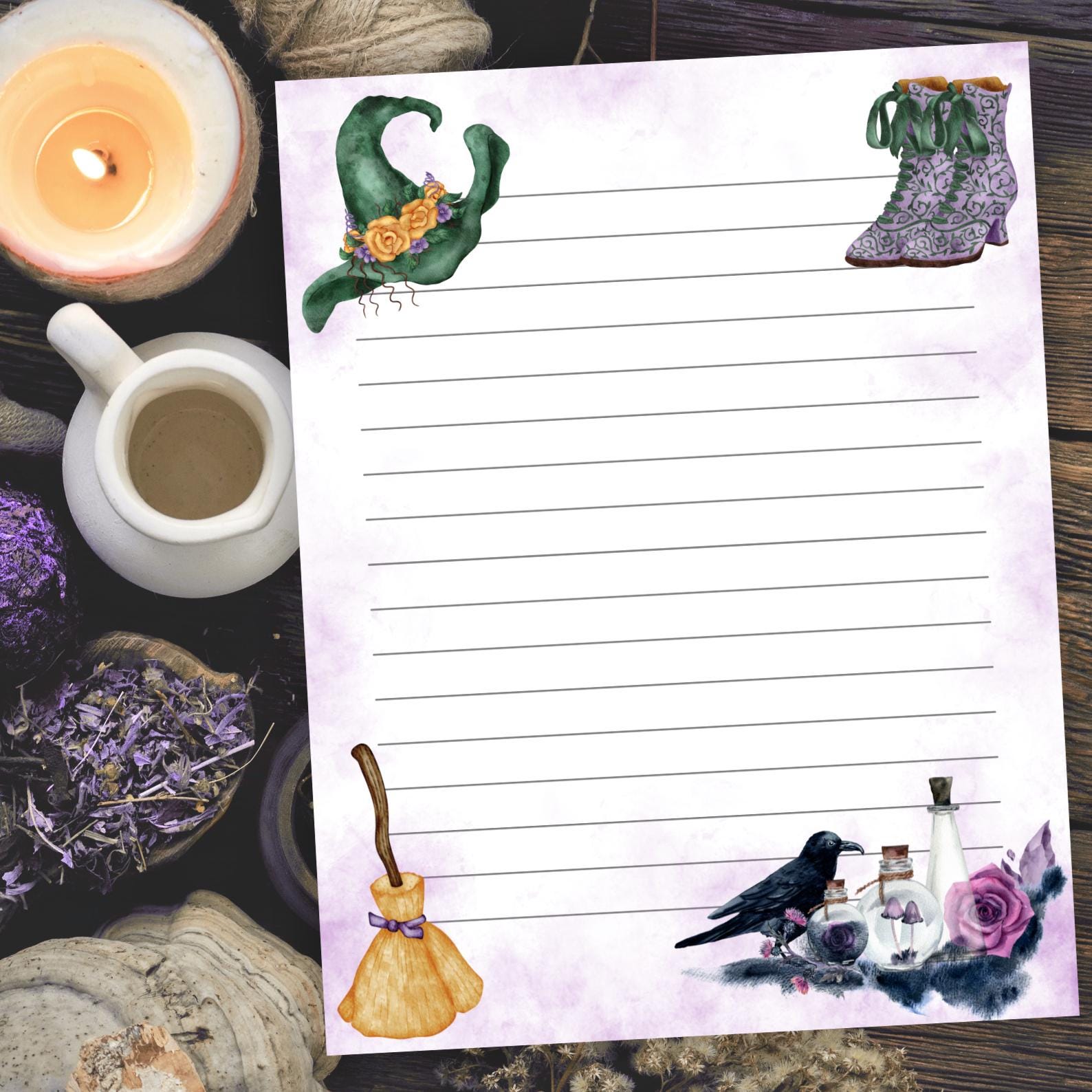 Watercolor Witch Themed Stationery: Printable Writing Paper (digital ...