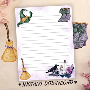 Papelería con temática de brujas en acuarela: Papel imprimible (descarga digital)