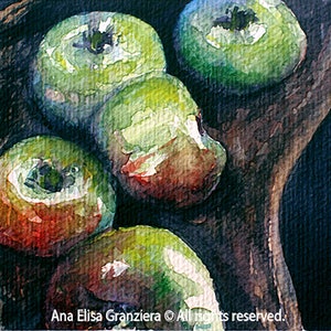 Small Watercolor Painting - Apples on Dark Background