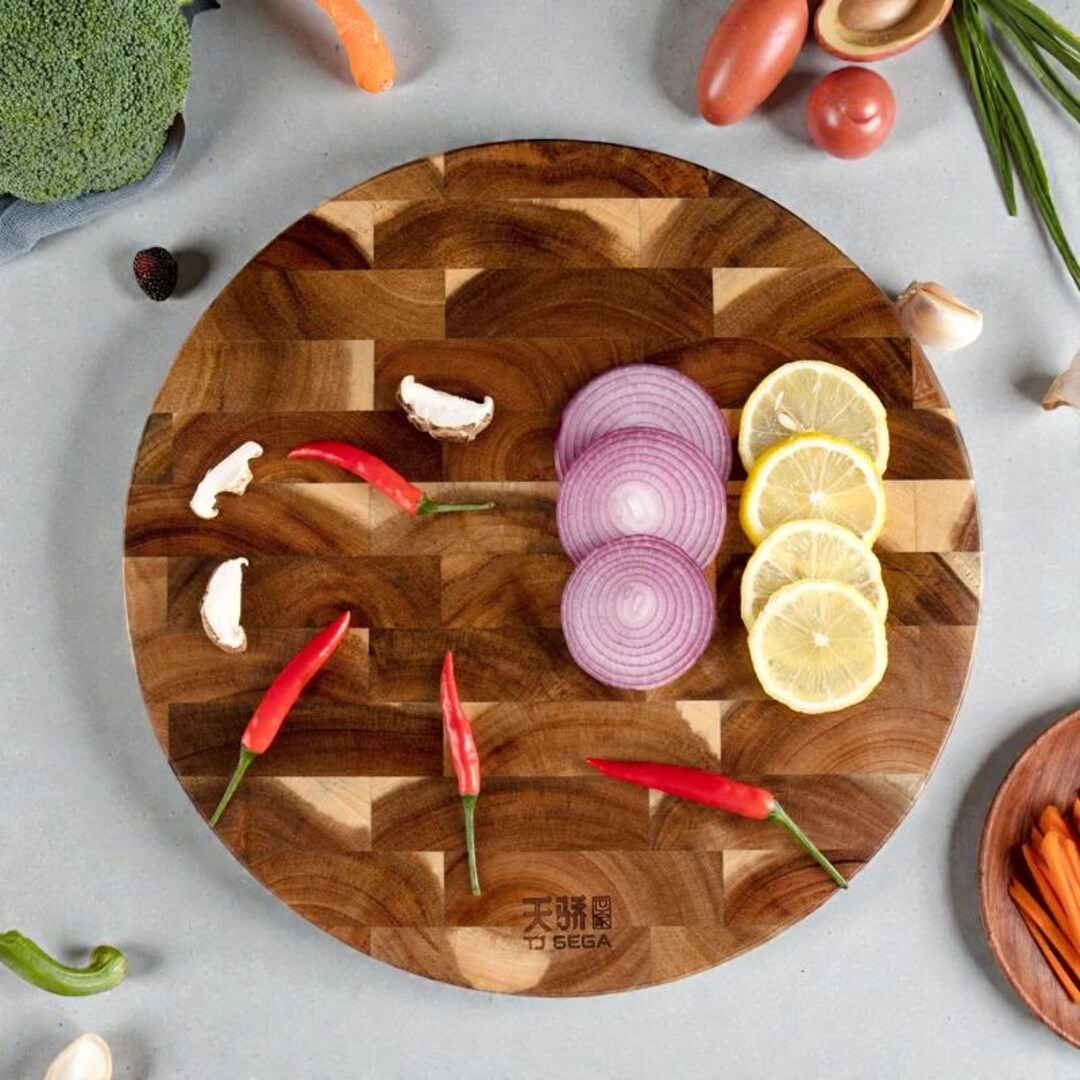 Round Acacia Wood Cutting Board – End-grain Chopping & Serving Board - Etsy
