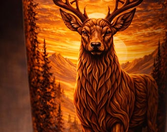Vaso con diseño de bosque de ciervos / Taza con diseño de puesta de sol en el bosque / Vaso rústico para cabaña