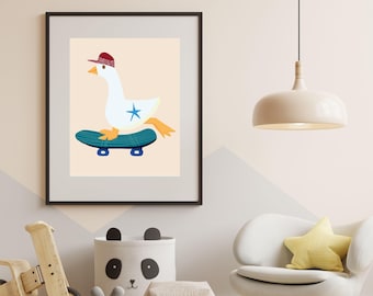 Instant Download, Duck on a Skateboard, Nursery Decor, Kids Decor (Digital Download)