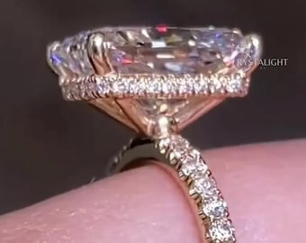 Hidden Halo Radiant Cut Solitaire Moissanite-diamanten verlovingsring, 14k goud, jubileumcadeaus