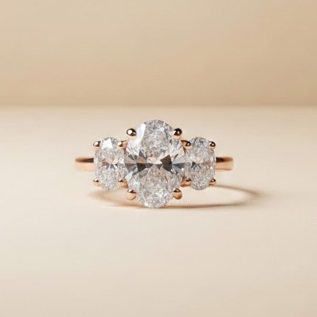 3 TCW Three Stone Oval Cut Moissanite Engagement Ring Oval Cut Three ...