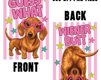 Guess What Wiener Butt PNG, Funny Dachshund PNG, Dog Mom Design, Retro Preppy Dog PNG, Cute Trending Stripes Png, Trendy Boutique Png