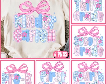 Preppy Back to School Floral Bundle PNG, Coquette Teacher Png Design, First Day Of School Shirt, Pre-K to 4th Grade Png, Girl Shirt Designs