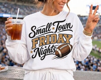 Small Town Friday Nights PNG, Football Mama Design, Game Day Shirt Graphic, Retro Football PNG