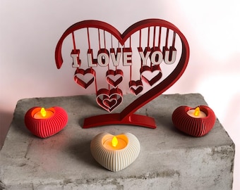 Valentine’s Heart Stand + LED Tea Light Set