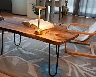 Handmade Live Edge Walnut Coffee Table: Rustic Modern Metal Leg Table