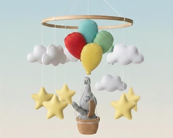 Elephant Hot Air Balloon Baby Mobile, Adventure Nursery Decor, Gender Neutral Baby Shower Gift