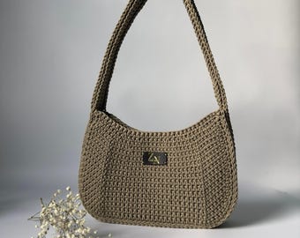 Handmade Crochet Shoulder Bag, Minimalist Knit Purse