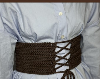 Adjustable Crochet Corset Belt Brown Handmade Accessory