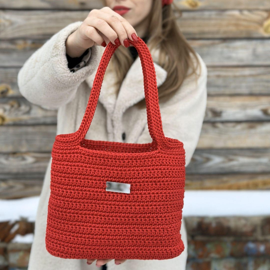 Red Crochet Shoulder Bag Handmade Knitted Tote Style Accessory Etsy Red Crochet Shoulder Bag Handmade Knitted Tote Style Accessory Etsy