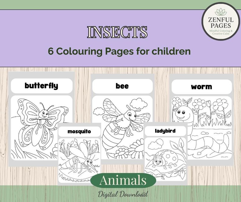 Printable Insect Colouring Pages for Kids A4 Digital Download Butterfly ...