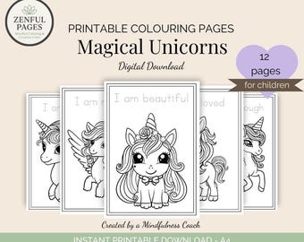 Unicorn Colouring Pages for Kids Mindfulness Activity Sheets Digital Download