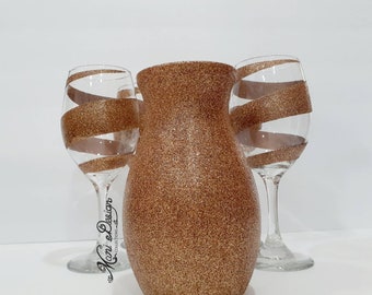 Rose Gold glitter  7' vase