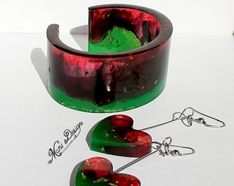 Resin cuff bangle and matching earrings