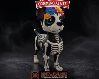 Day of the Dead Dog STL 3MF, Skeleton Puppy 3D Print File, Sugar Skull Bulldog Decor, Digital Download