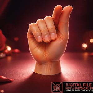 May include: A hand forming a gesture, with the index finger and thumb touching. The image has a romantic theme, with a red background and soft lighting. The text at the bottom reads "DIGITAL FILE ONLY NOT A PHYSICAL PRODUCT INSTANT DOWNLOAD FOR 3D PRINTING."