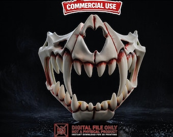 Halloween Skull Jaw STL 3MF, Single Color 3D Print File, Saber Tooth Mask, Digital Download, Commercial Use