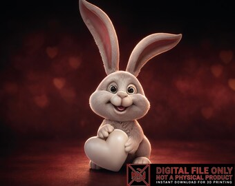 Cute Bunny Heart STL-bestand | 3D-afdrukbaar konijnenbeeldje | Valentijnskonijnmodel | Paasdecoratie STL | Kawaii dieren 3D-print