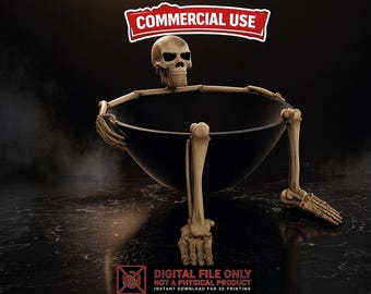 Halloween Skeleton Bowl STL 3MF Single Color, Candy Bowl Holder 3D Print File, Spooky Decor, Commercial Use