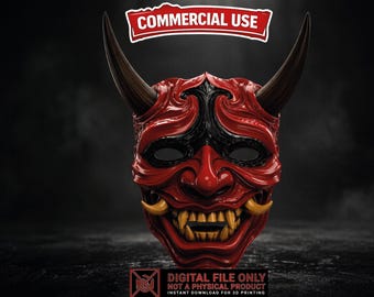 Halloween Oni Demon Mask STL 3MF, Single Color 3D Print File, Cosplay Wall Decor, Commercial Use