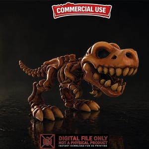 May include: A stylized, cartoon-like Tyrannosaurus Rex skeleton in shades of brown and tan. The dinosaur has a large head with visible teeth and is posed on all fours. The image includes text that reads "COMMERCIAL USE" and "DIGITAL FILE ONLY".